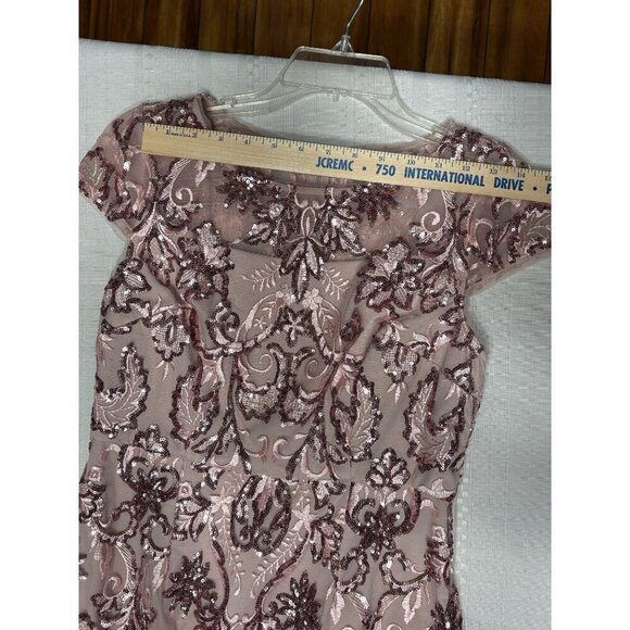 Alex Evenings Size 4 Petite Sequined Embroidered Mauve Maxi Dress Cap Sleeves - Picture 5 of 12